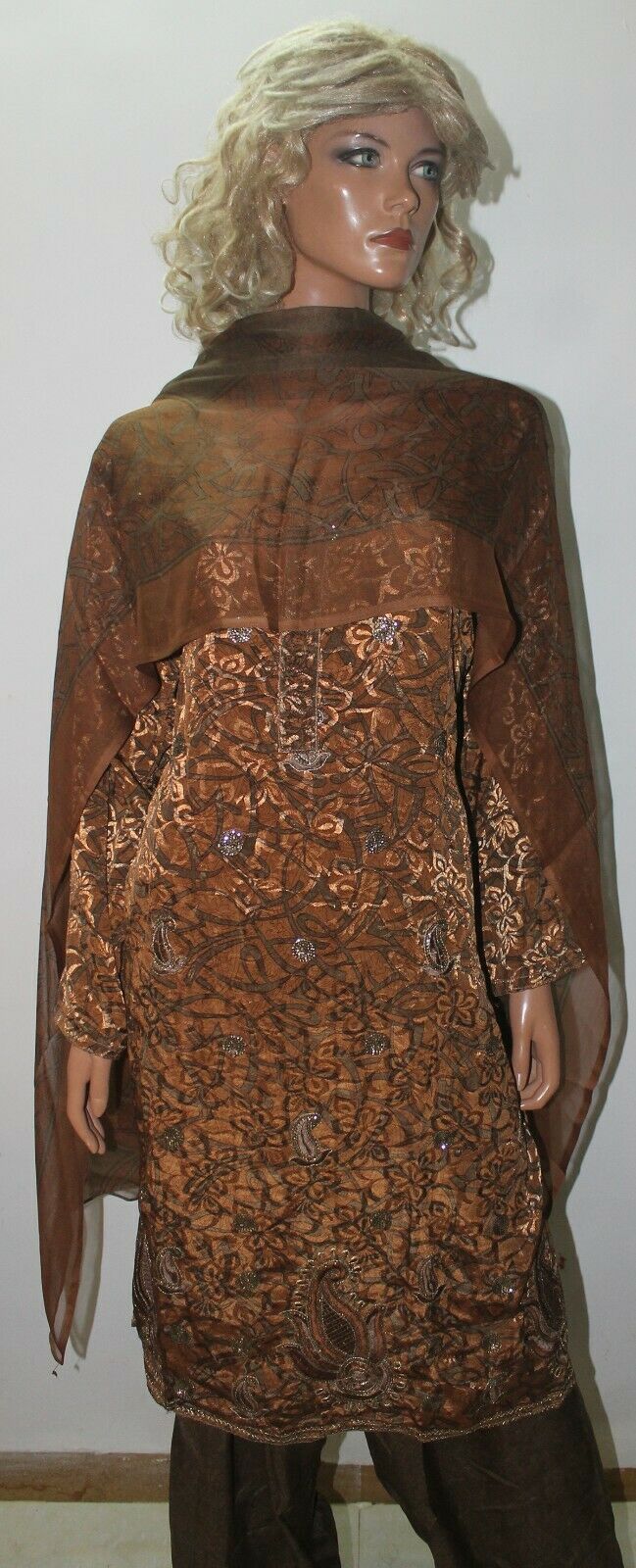 Brown Printed Ready Wear Crepe  Collections  Salwar kameez Chest Size 44
