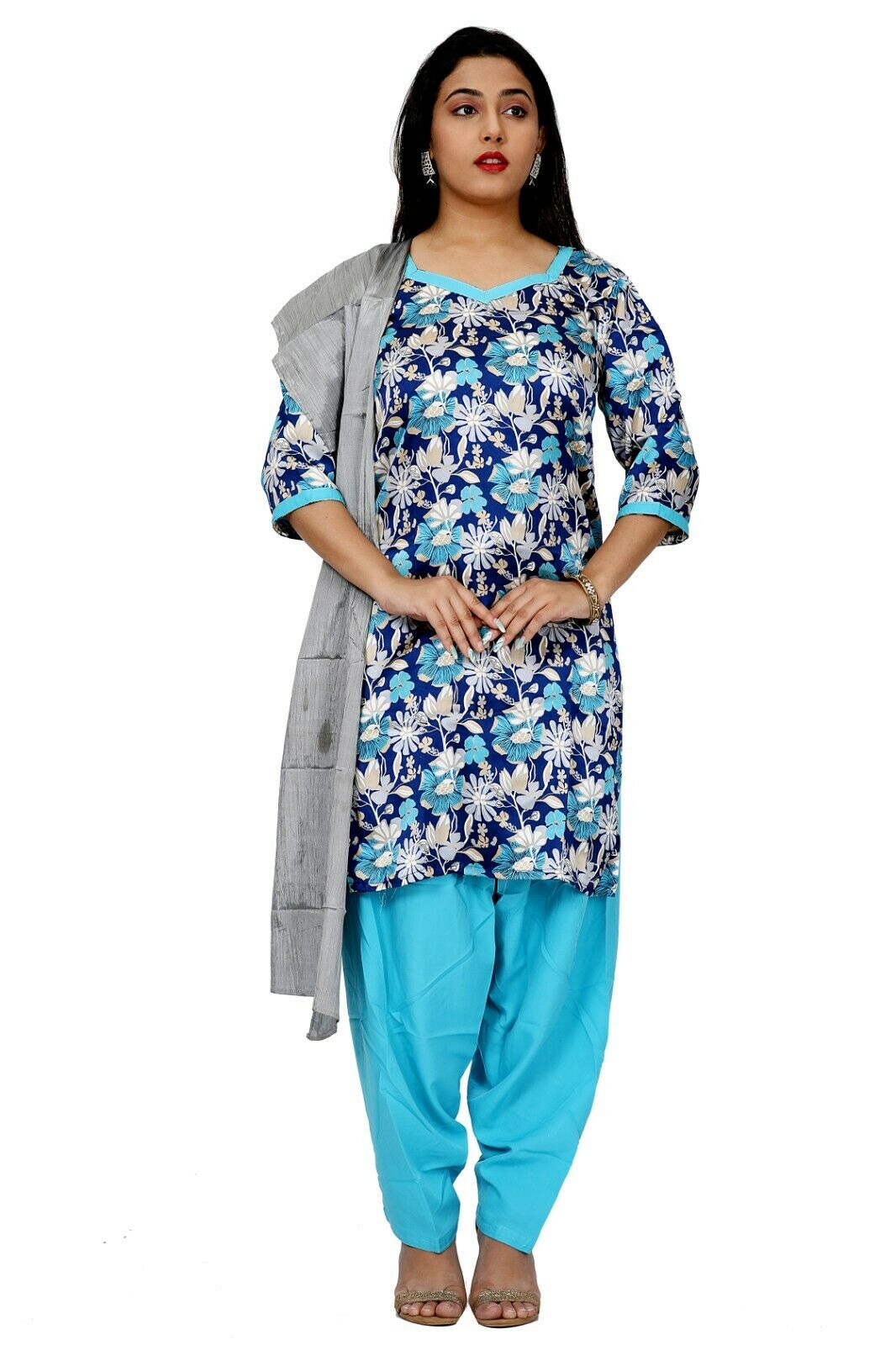 Blue Crepe Floral Designer Ethnic  Salwar kameez chest size 38