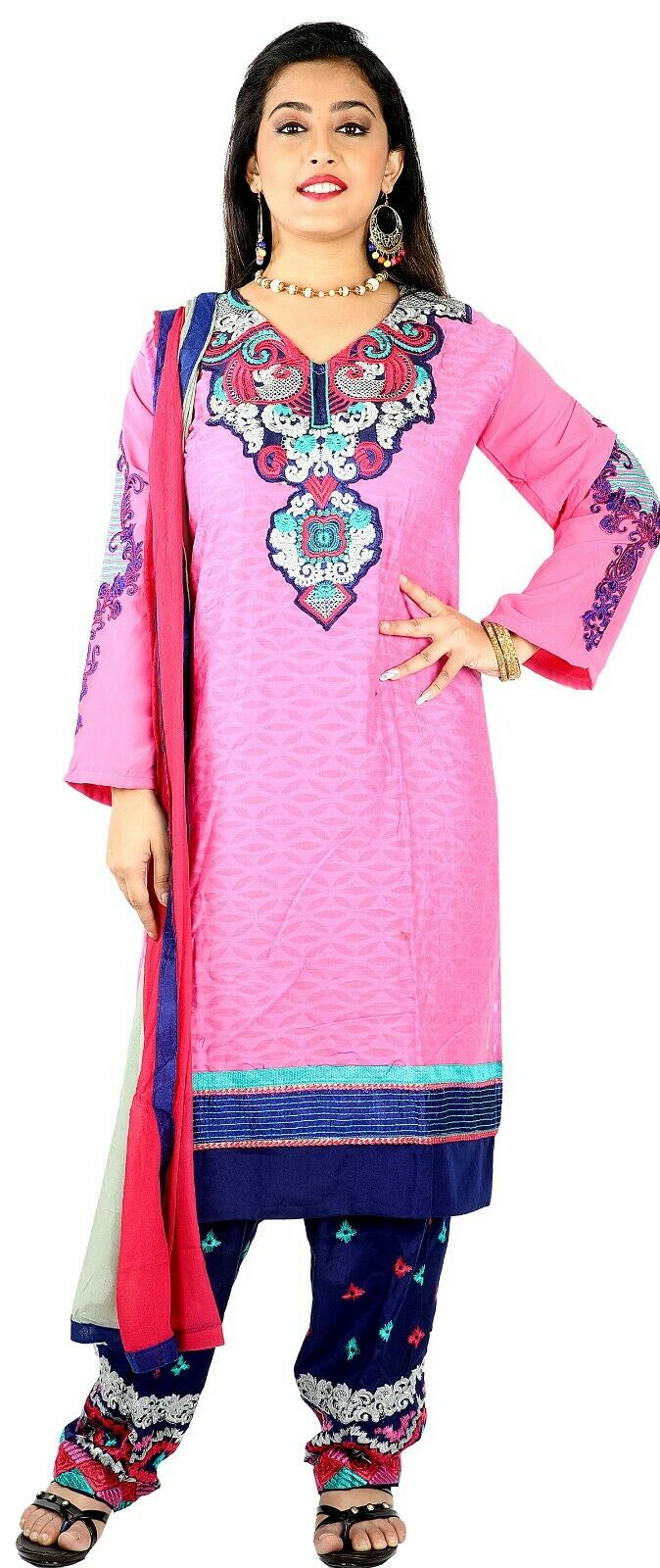 Purple Pink Cotton Embroidered  Salwar Kameez Plus size 54  New arrivals