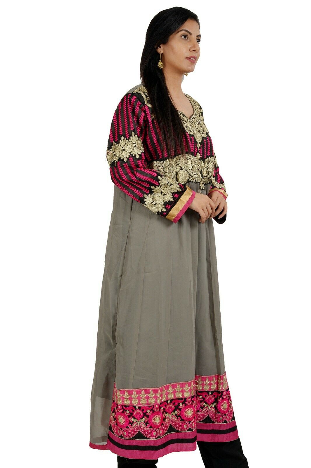 Grey anarkali  Embroidered   Salwar kameez Chest size 44  Fast ship  5 day