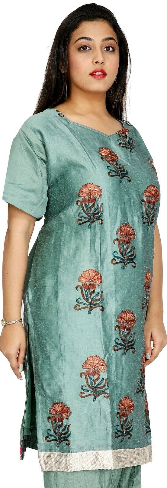 Green Cotton Silk Designer Ethnic Short  Sleeves  Salwar kameez chest size 56