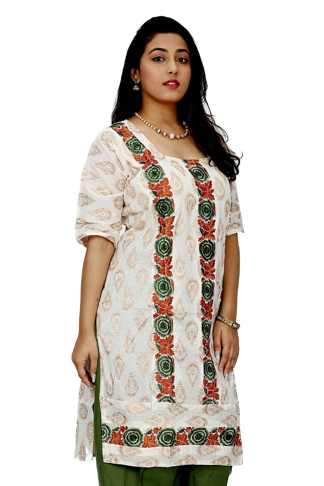 Cream Embroidered Designer Cotton Traditional Dress Salwar kameez chest size 52