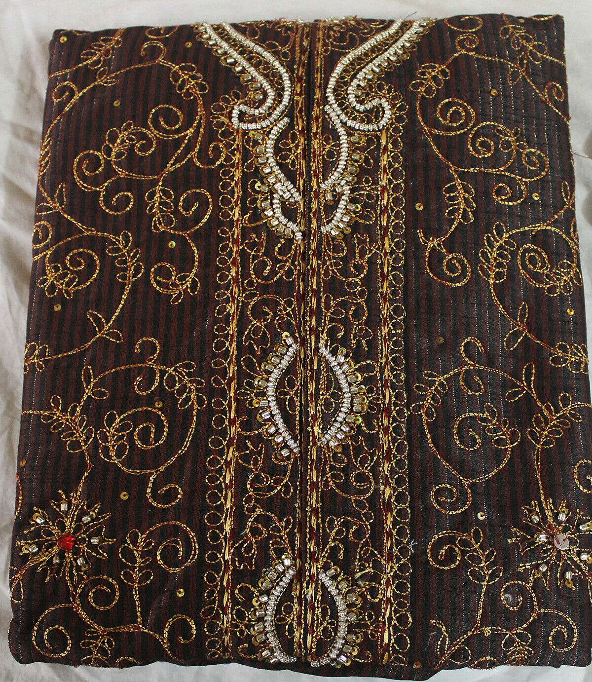Brown Full Embroidered Beads Sherwani  Kurta Pajama Set  Small