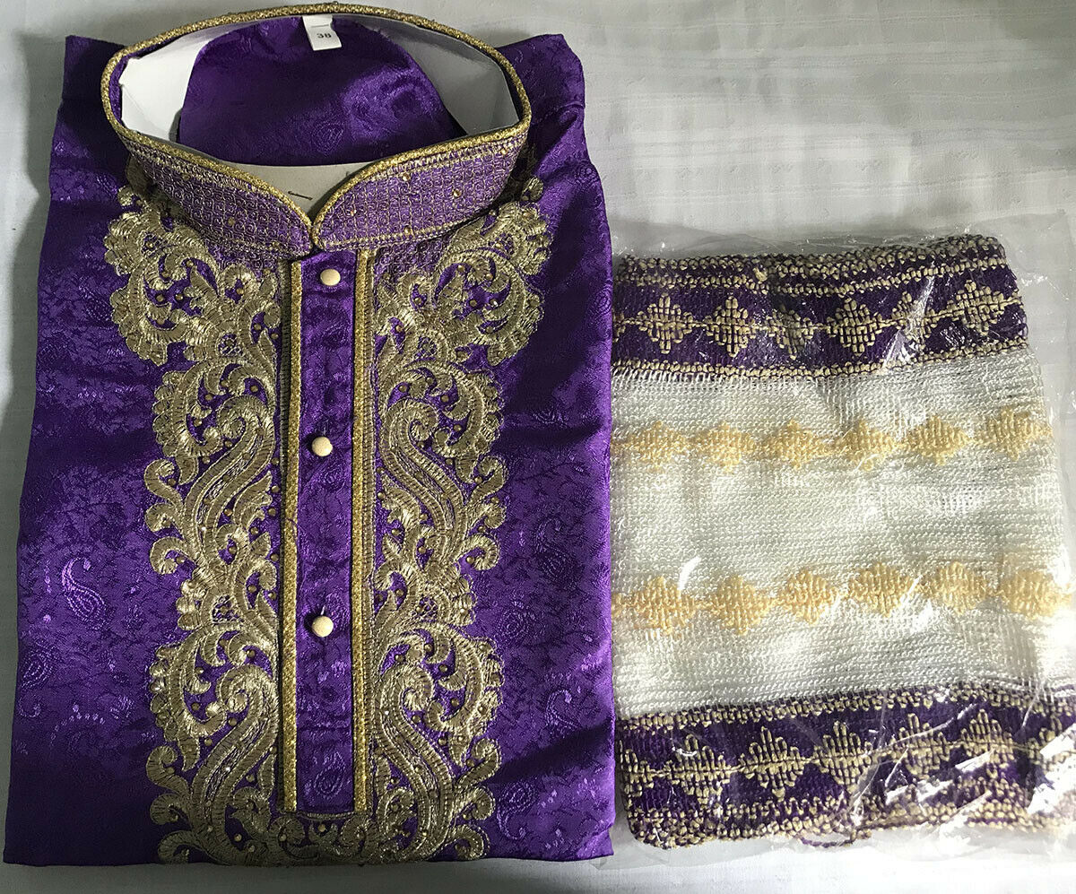Purple Gold Zari work Kurta Pajama High quality Small,Medium Fast shipping 3 day