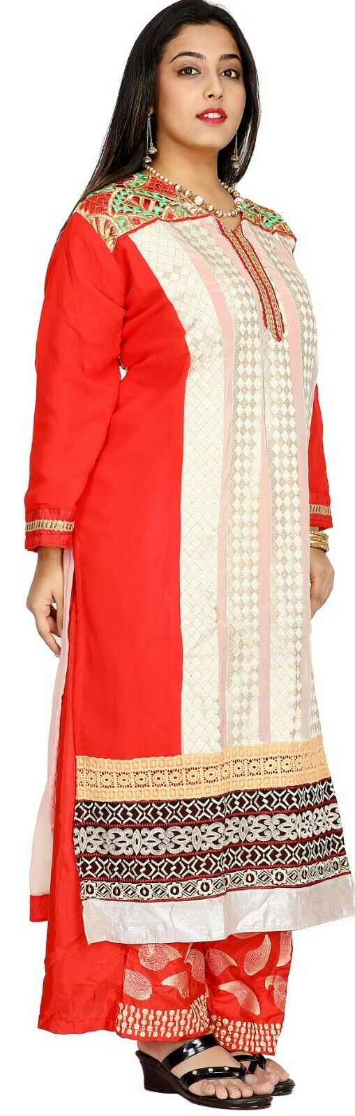 Red Chiffon Designer Ethnic Full Sleeves  Salwar kameez chest size 52 Party Wear