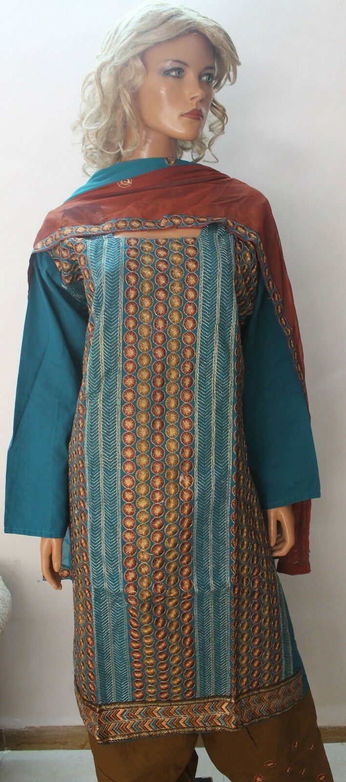 Green Cotton Designer Wear By Manha Patel Dress chest size 44