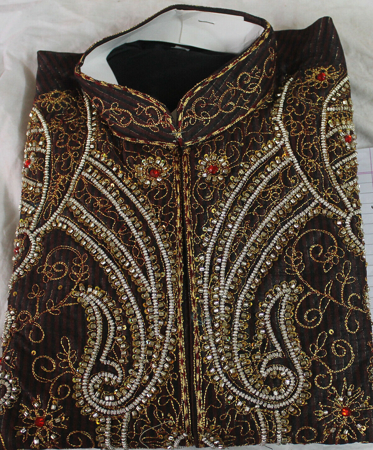 Brown Full Embroidered Beads Sherwani  Kurta Pajama Set  Small
