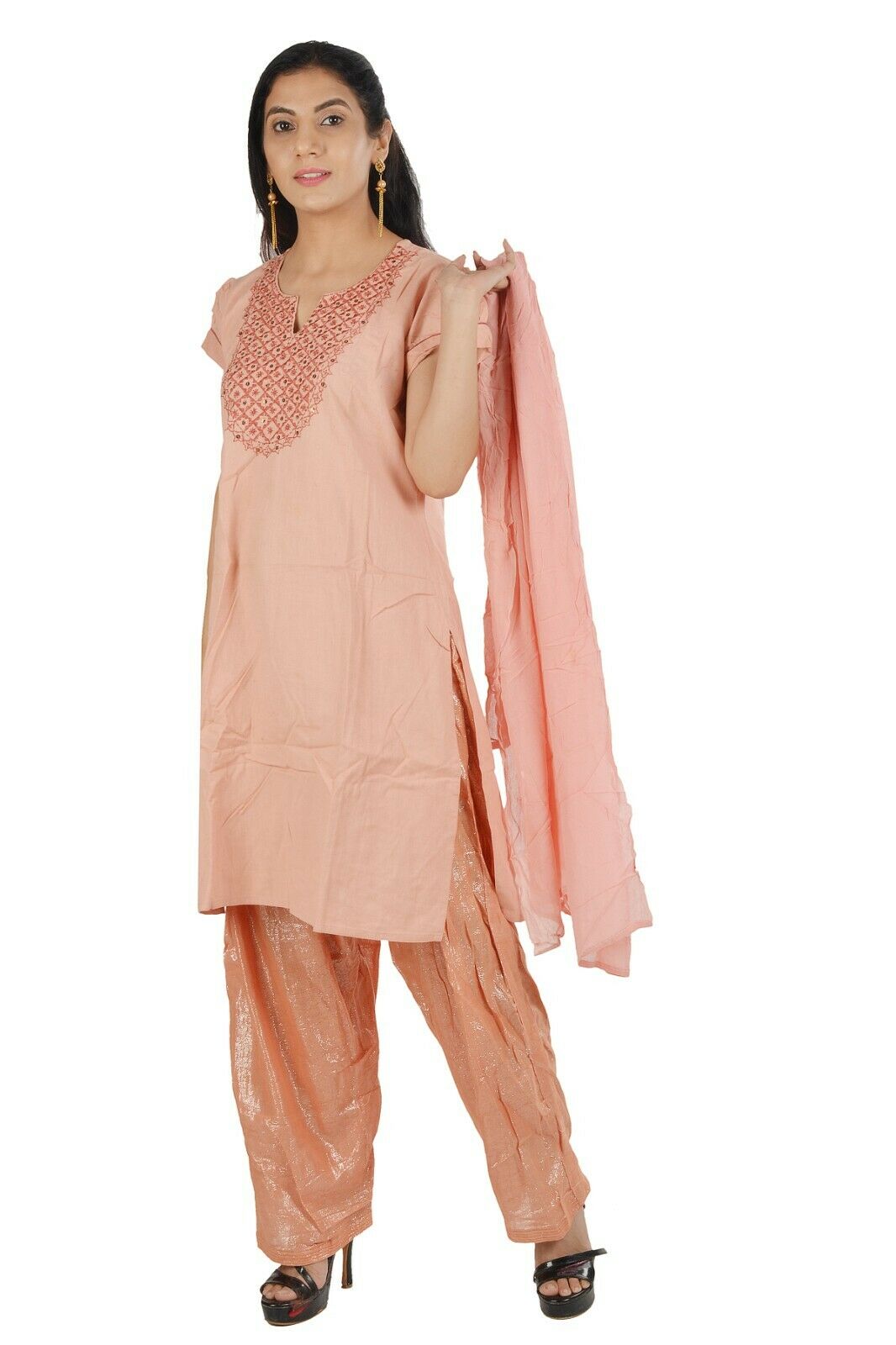 Peach Designer  salwar Kameez Dupatta Stitched Ready Wear Chest  size 38