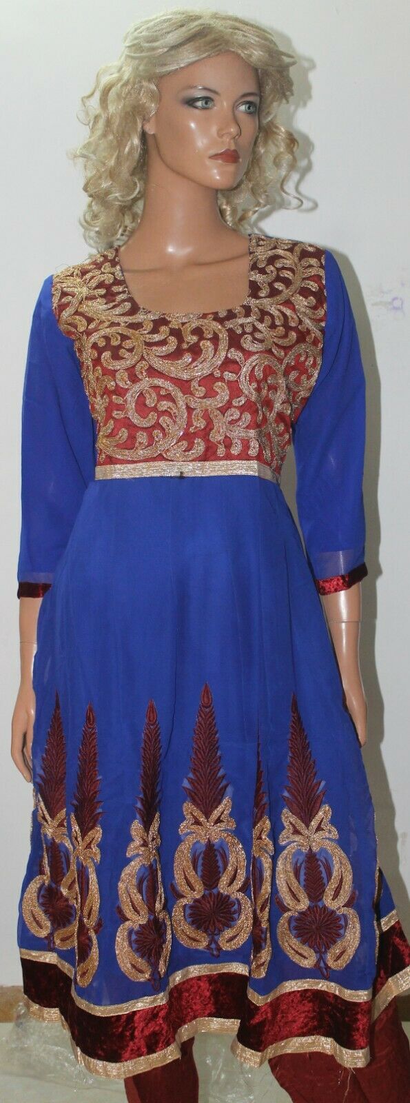 Royal Blue  Embroidered Stitched Anarkali  Salwar kameez Chest Size 42