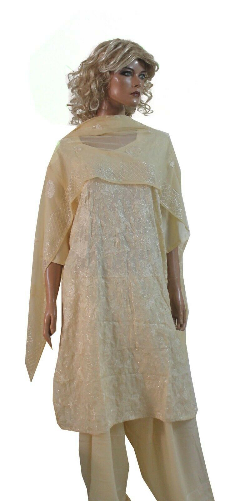 Ivory  Embellished & Embroidered Suit Designer Crepe Salwar kameez  Plus size 56