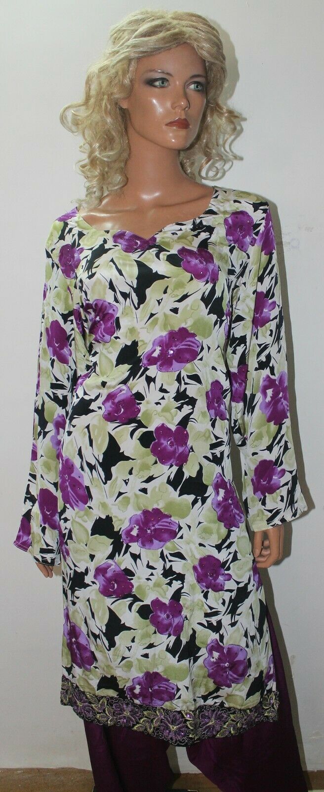 Purple  Long  sleeves  ladies Salwar kameez dress Plus Chest  size 50