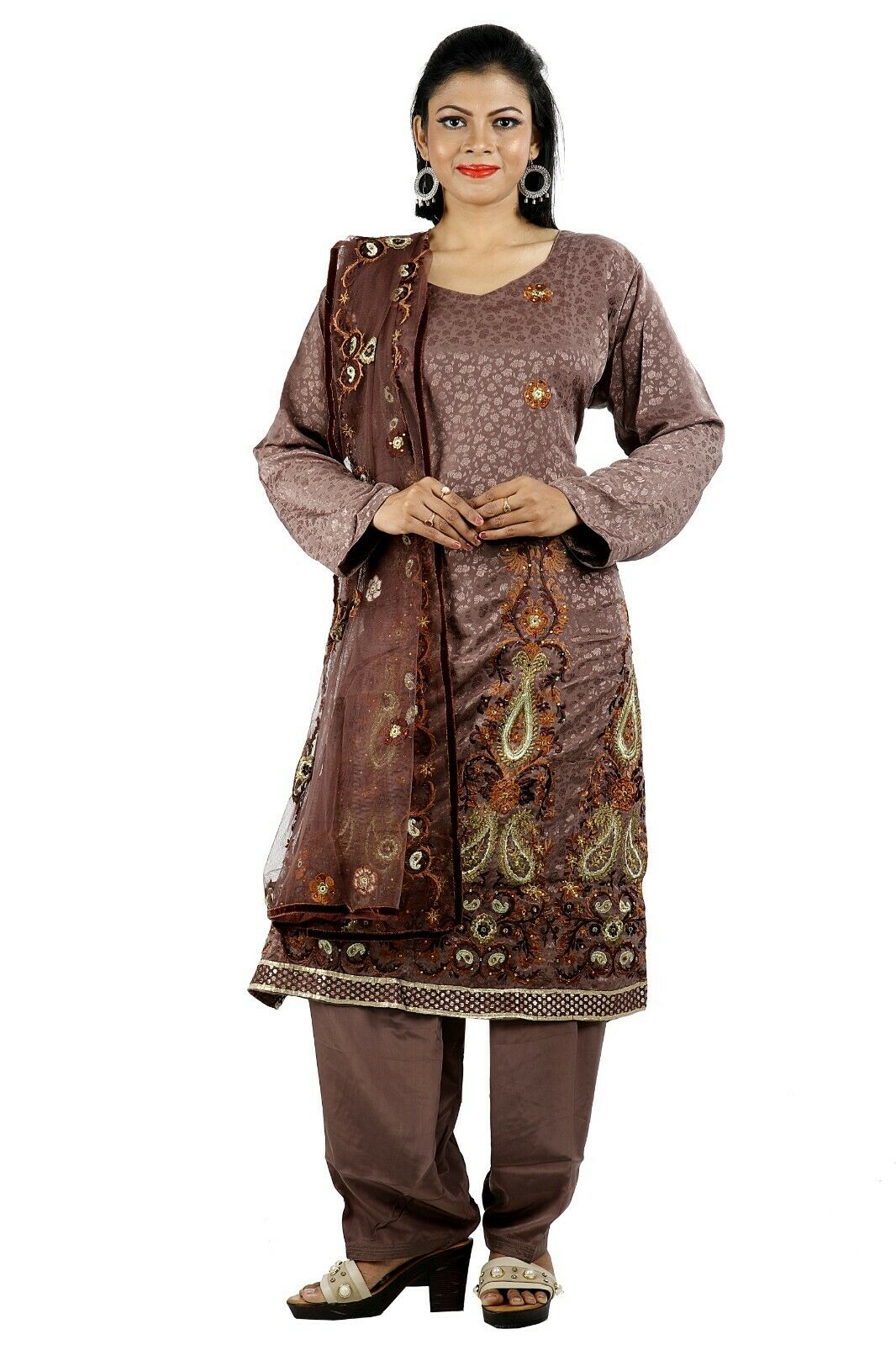 Brown Traditional Wedding Party Wear  Salwar Kameez Dress chest  Plus size 52