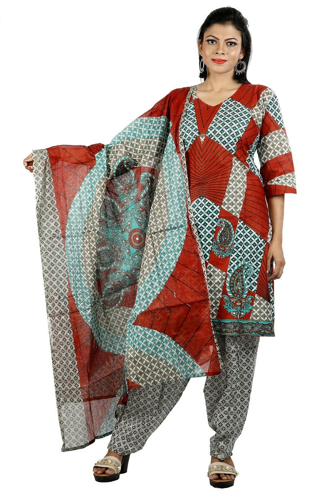 Cotton  Printed Designer Pakistani Traditional Dress Salwar kameez chest size 50