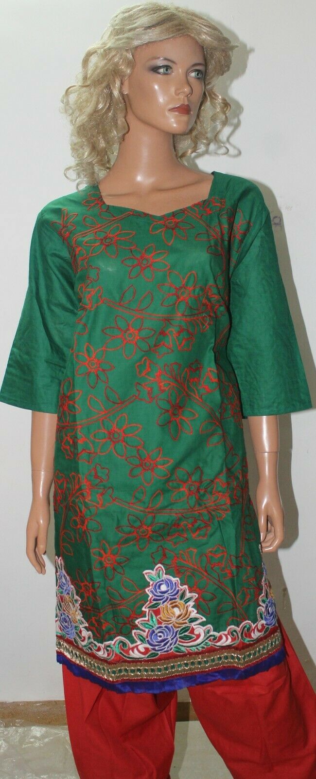 Green Red Floral Print Designer Soft Cotton Suit  Salwar kameez  Plus size 56