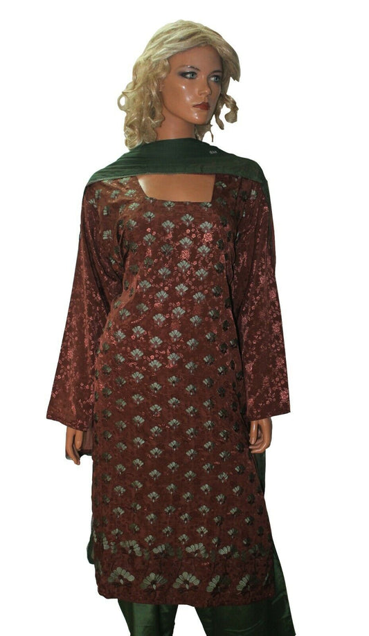 Brown and Green wedding party Designer salwar kameez French crepe Plus sz 52