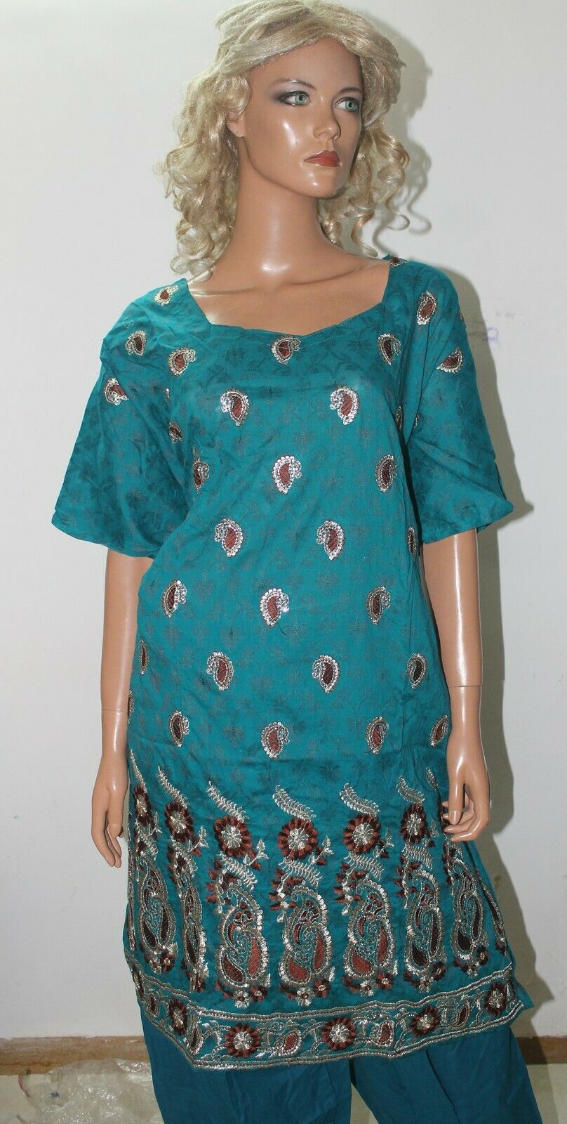 Teal  Embroidered Suit Designer Soft Cotton silk   Salwar kameez  Plus size 56