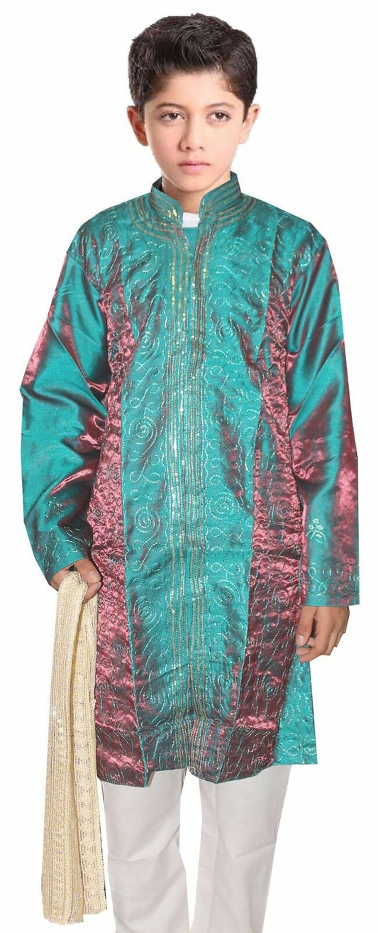 Green  Silk Boys Kurta salwar kameez sherwani 2 pc  Free shawl all sizes