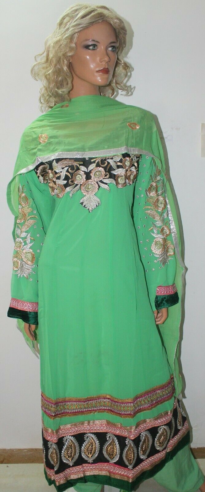 Green Catlog Embellished  Embroidered  Anarkali Suit  Salwar kameez Plus size 50