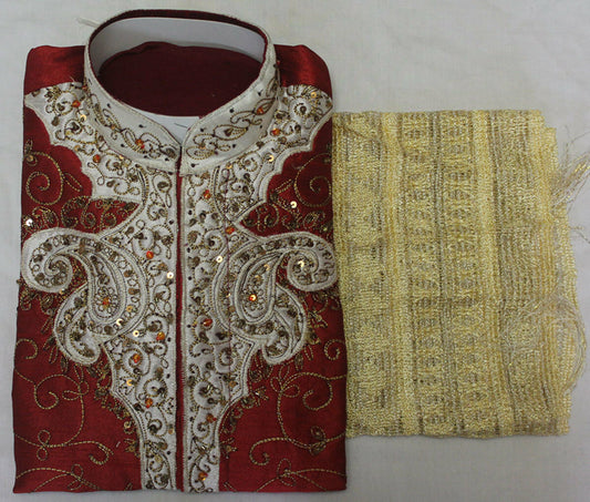 Burgundy  Silk  Boys Kurta salwar kameez sherwani 2 pc  Free shawl  all sizes