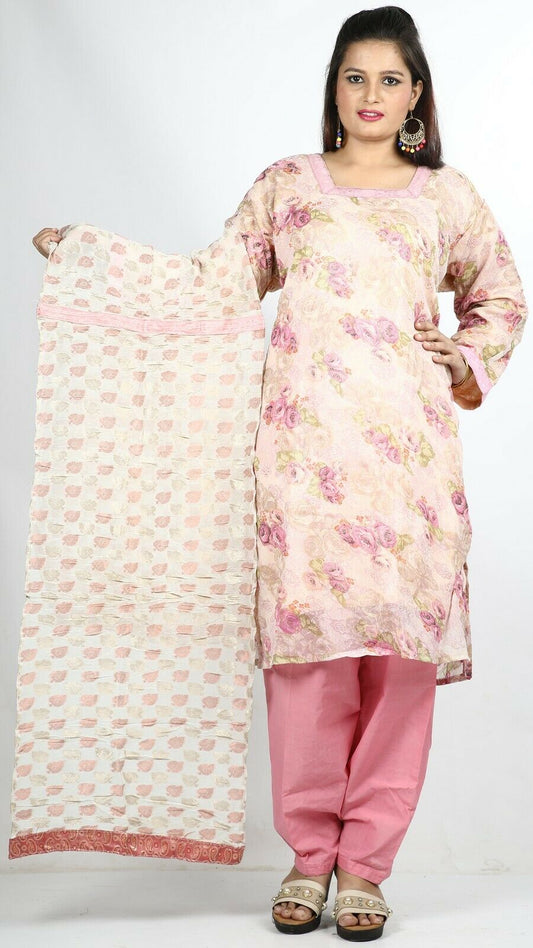 Pink Floral Summer   Salwar Kameez Plus chest 52  Stitched Ready Wear Full sleeve