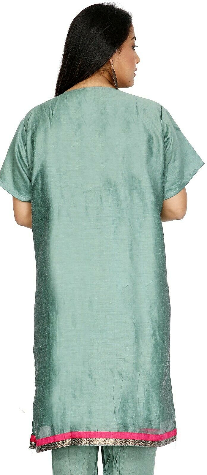Green Cotton Silk Designer Ethnic Short  Sleeves  Salwar kameez chest size 56