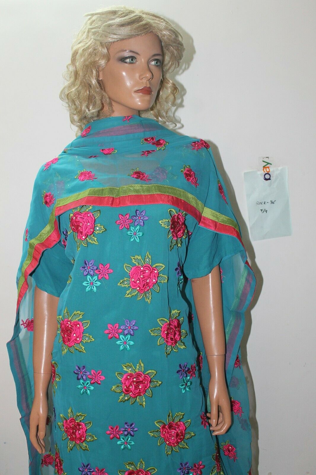 Blue Pakistani Floral Embroidered  Wedding  Salwar kameez Plus  size 54