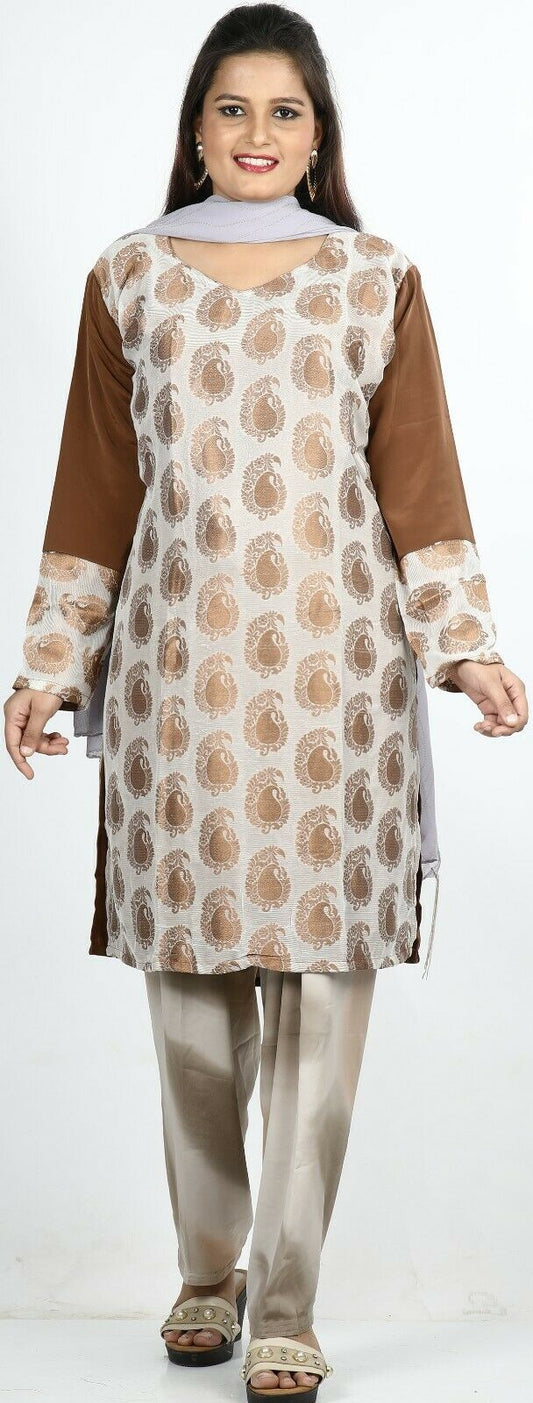 Brown Print Summer Salwar Kameez Plus chest 50 Stitched Ready to Wear New