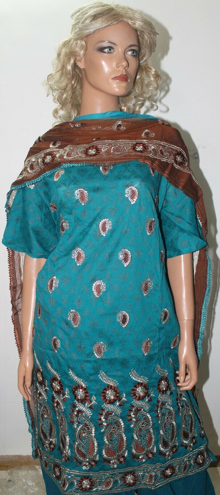 Teal  Embroidered Suit Designer Soft Cotton silk   Salwar kameez  Plus size 56