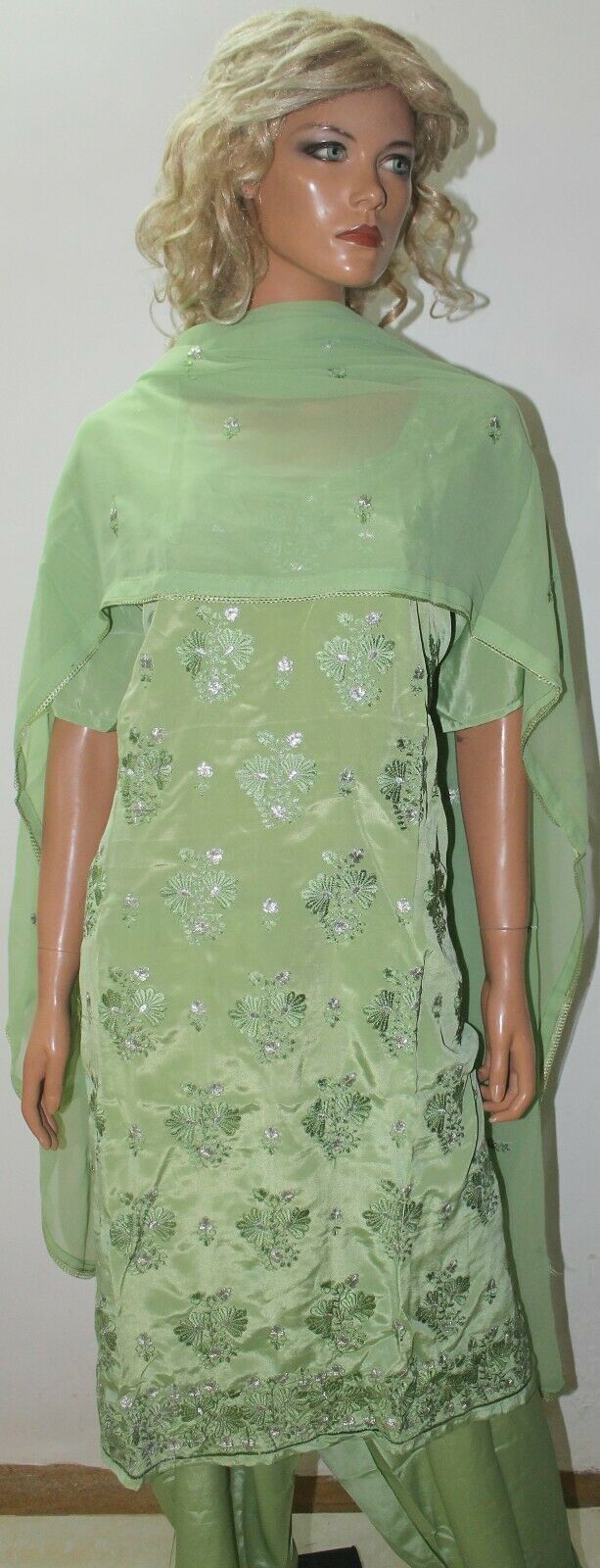 Pistachio  Green Embroidered Crepe  Wedding  Salwar kameez Chest Plus Size 56