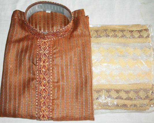 Brown  Men Kurta Pajama Set Indian Wedding Party Wear Sherwani