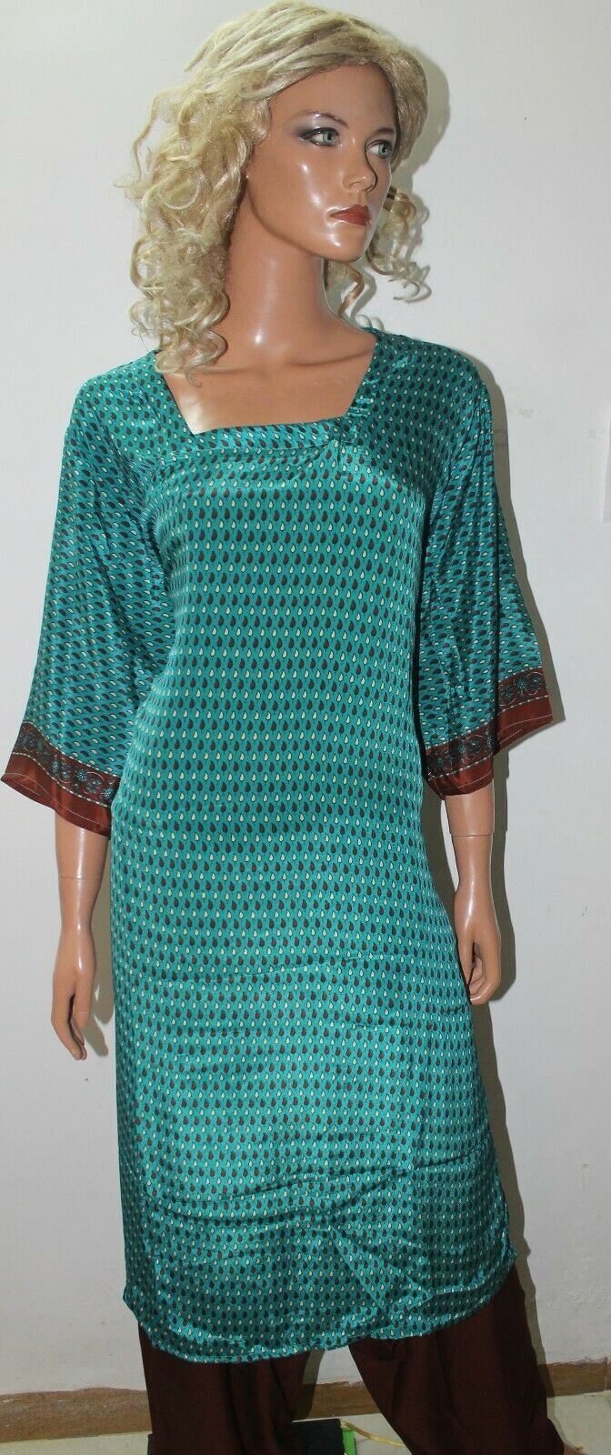 Blue Soft Crepe  Ready Made Salwar Kameez  chest 52 Short sleeves Fast ship New