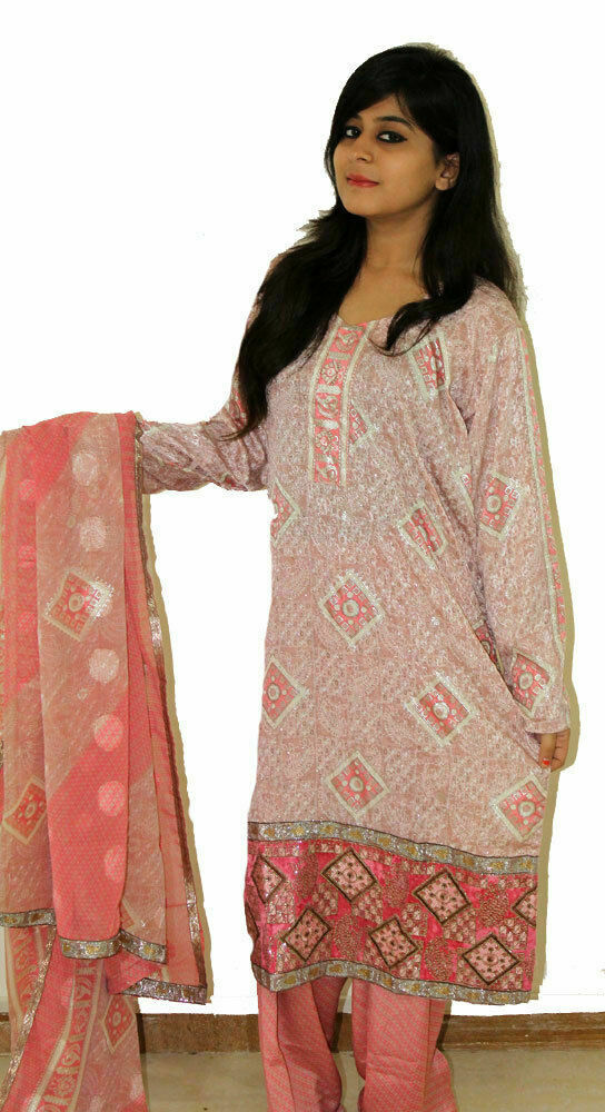 Pink Block  Print  Suit  Salwar kameez Chest  size 46 Boutique New designs