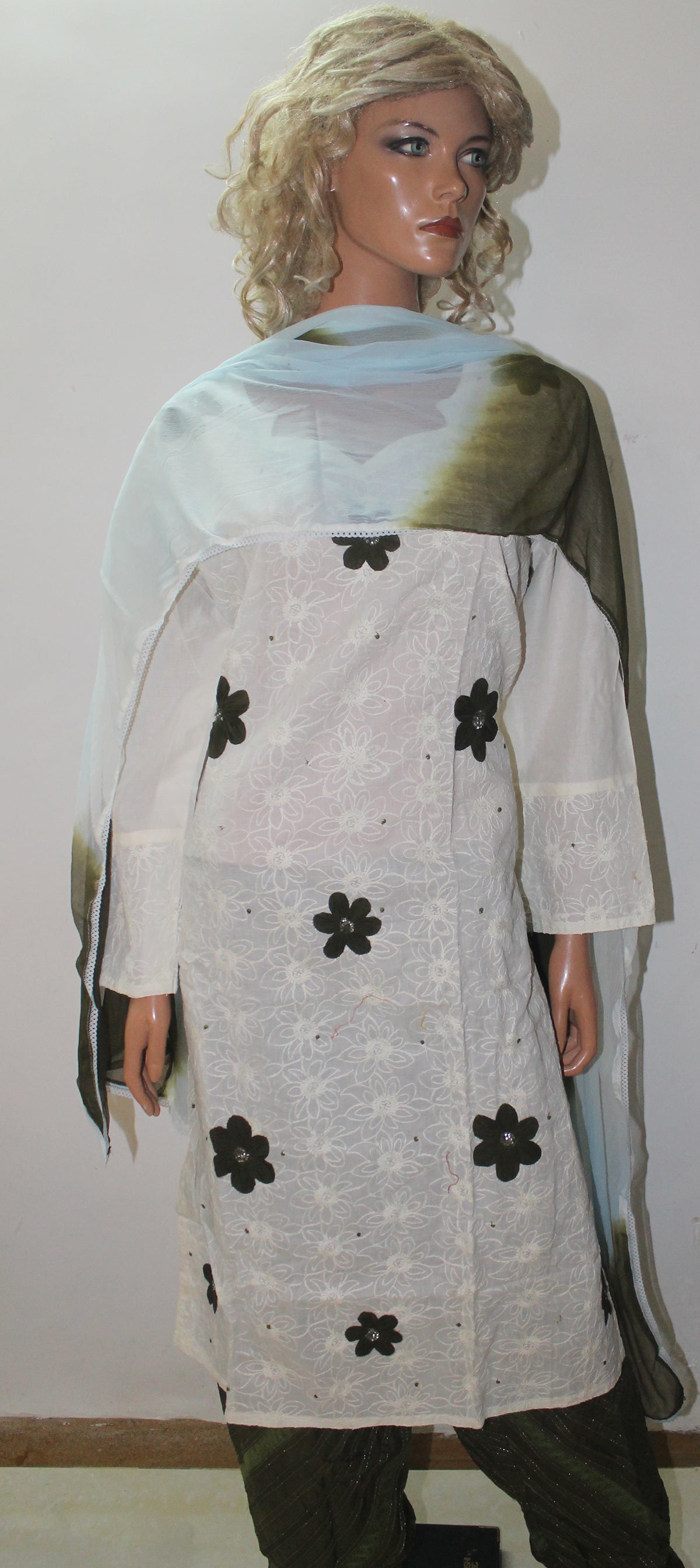 Cream Gray Cotton l Salwar kameez Dress Chest size 46