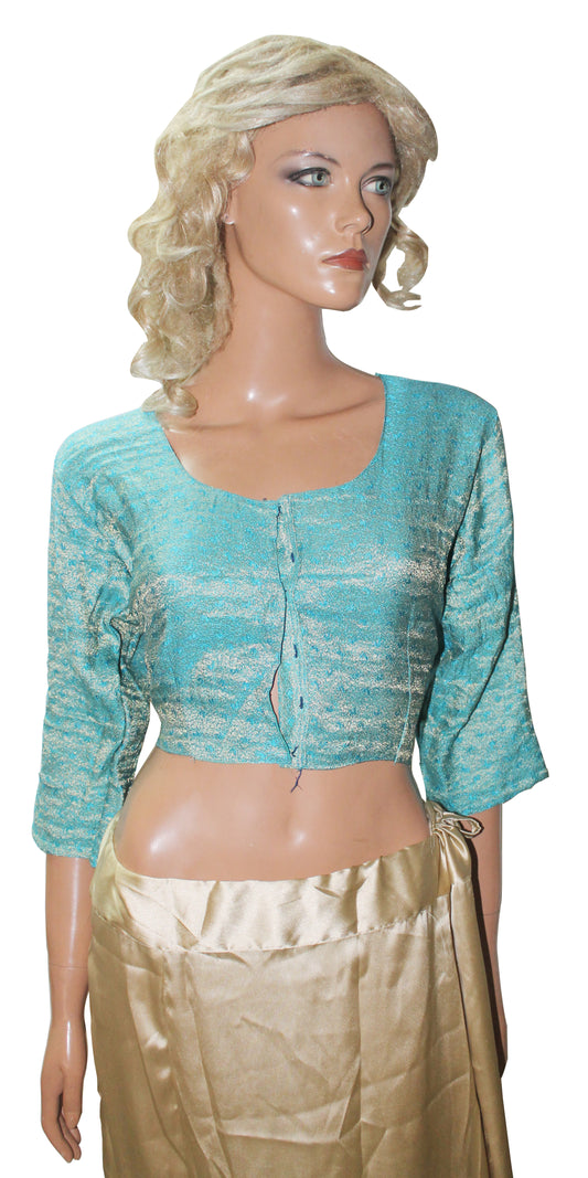 Turquoise Blue Designer Saree Choli Blouse Crop Top  Chest Size 40