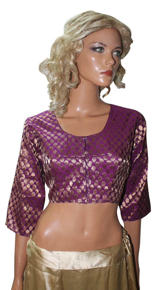 Purple Saree Indian Sari Choli Blouse Crop Top Chest 44