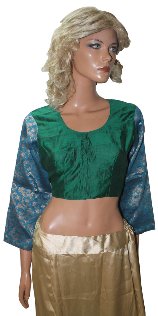 Green Designer Saree Choli Blouse Crop Top  Chest Size 38