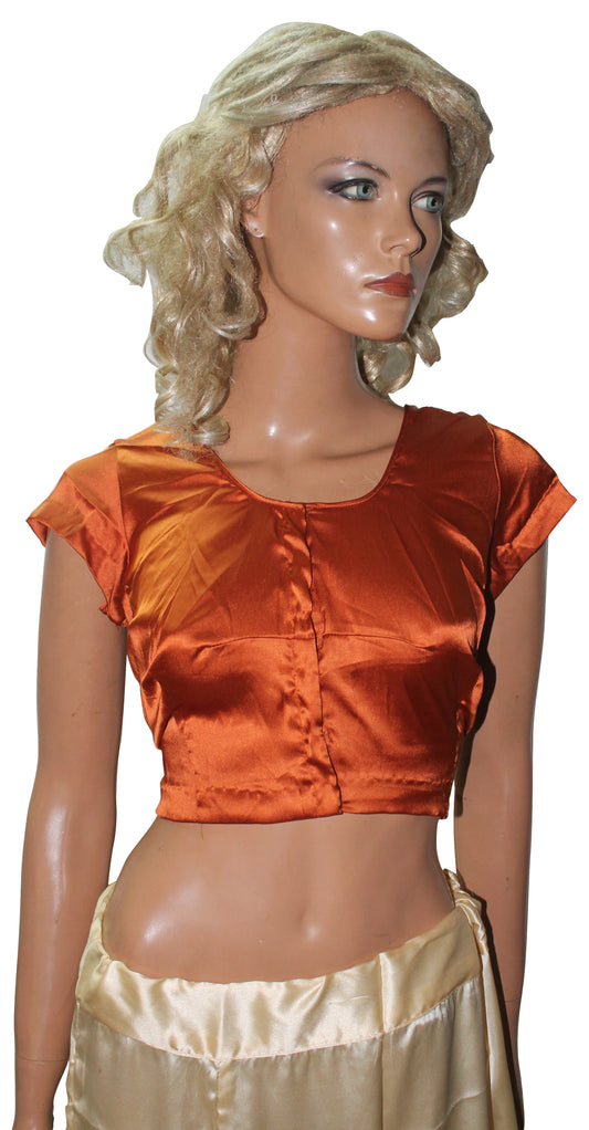 Orange Satin   Saree Indian Sari Choli Blouse Crop Top Chest 42