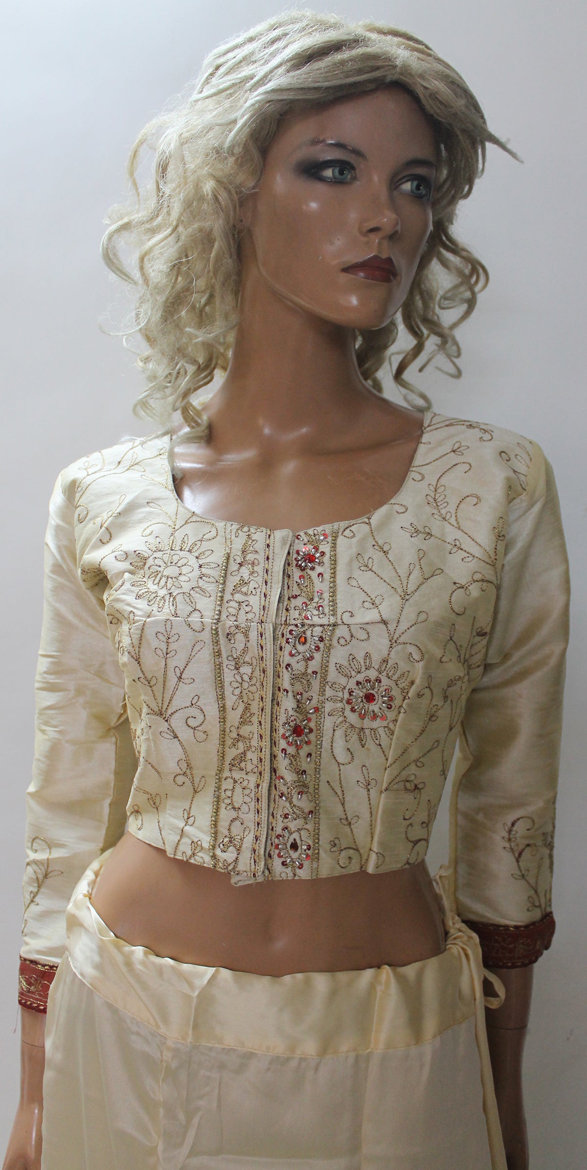 Cream  Silk Designer Saree Blouse Chest Size 40