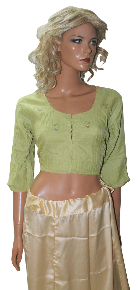 Green Cotton Sari Choli Blouse Crop Top Chest 38