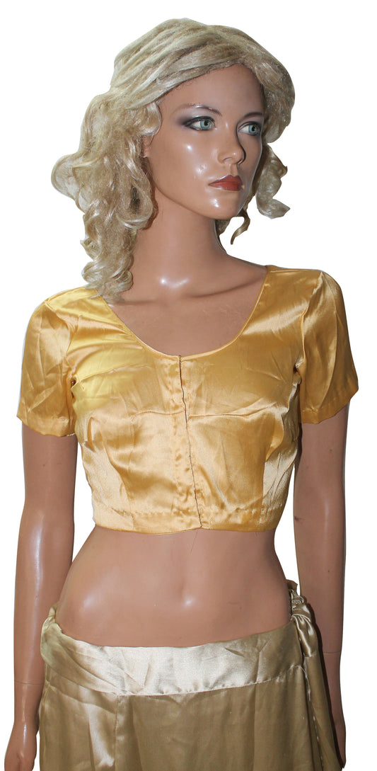 Yellow  Satin   Saree Indian Sari Choli Blouse Crop Top Chest 36