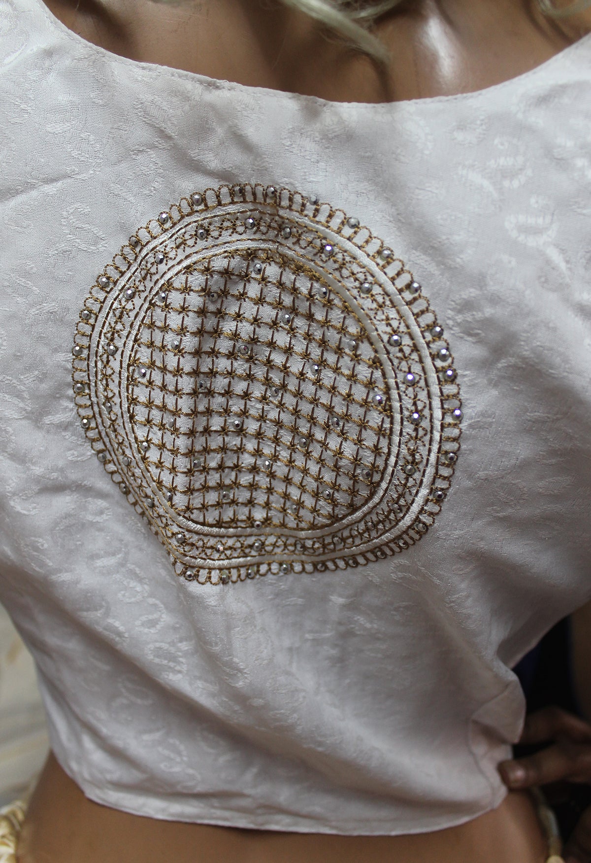 White Designer Saree Sari  Blouse Chest Size 40
