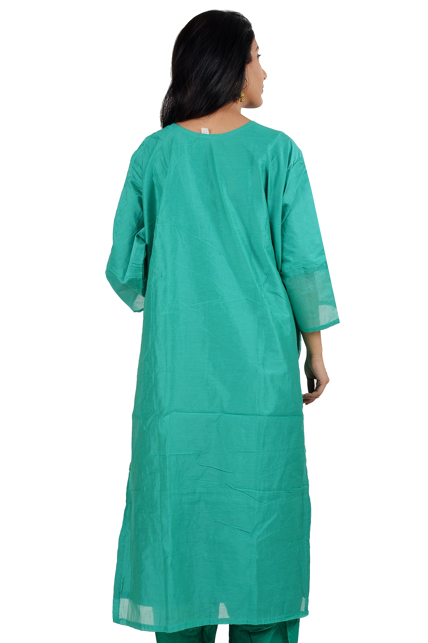 Green Cotton Embroidered Plus Size 56 Salwar Kameez Dress