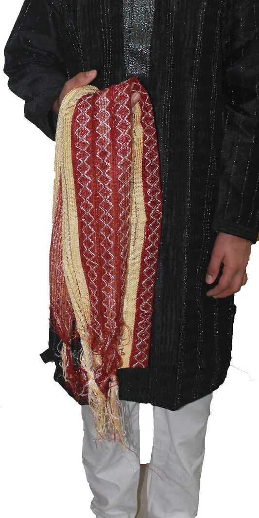 Apparelsonline Burgundy Gold  Men's Shawl Stole Traditional Dupatta High quality