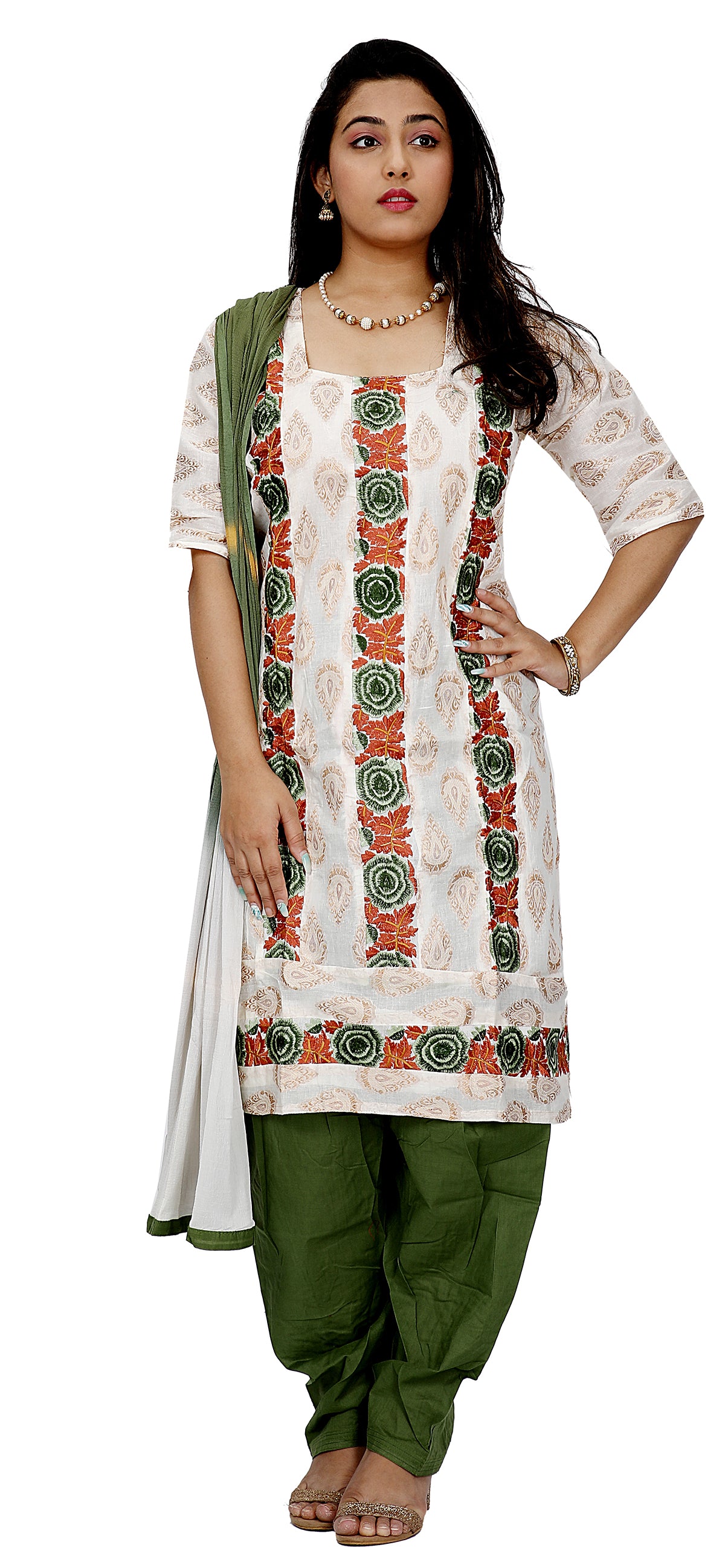 Cream embroidered  Cotton Salwar kameez Dress  Size 46