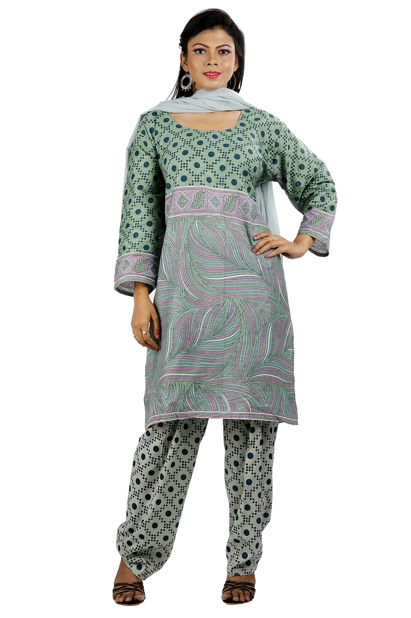 Grey Printed Soft  Cotton Salwar kameez Dress Plus Size 52