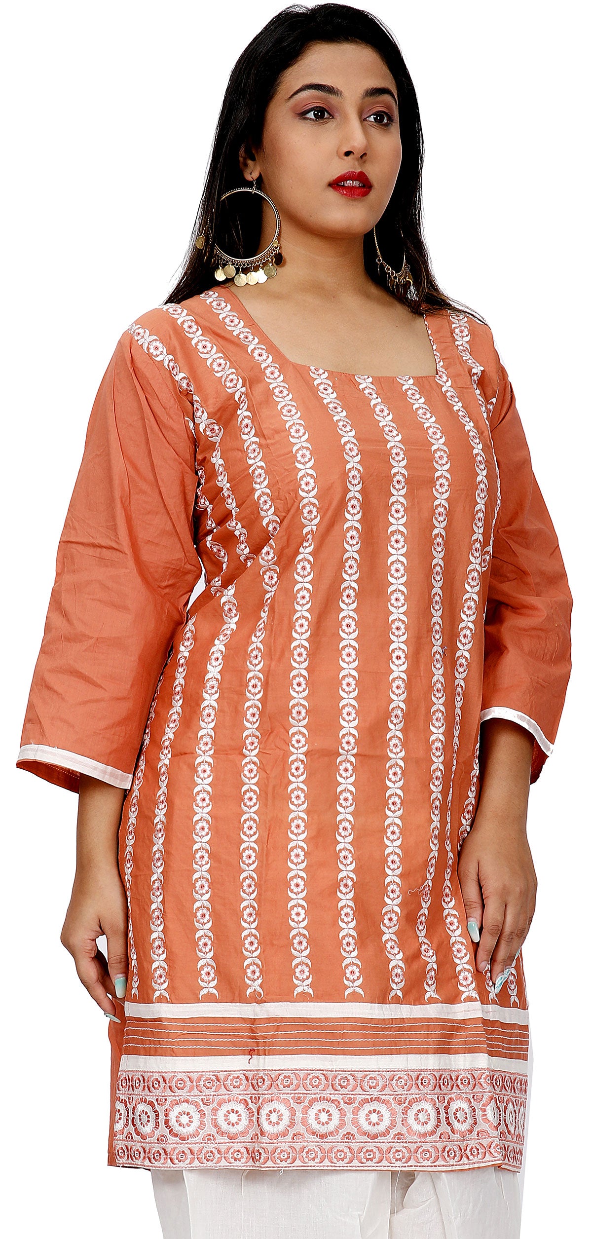 Orange Cotton Salwar kameez Dress Plus Size 48
