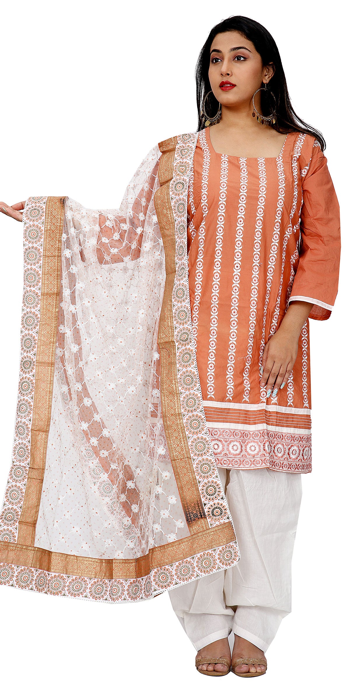 Orange Cotton Salwar kameez Dress Plus Size 48