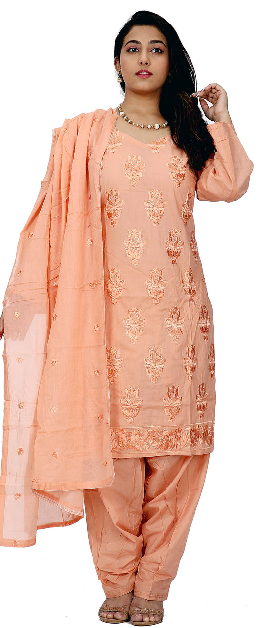 Peach Embroidered Cotton  Salwar kameez Dress Plus Size 50