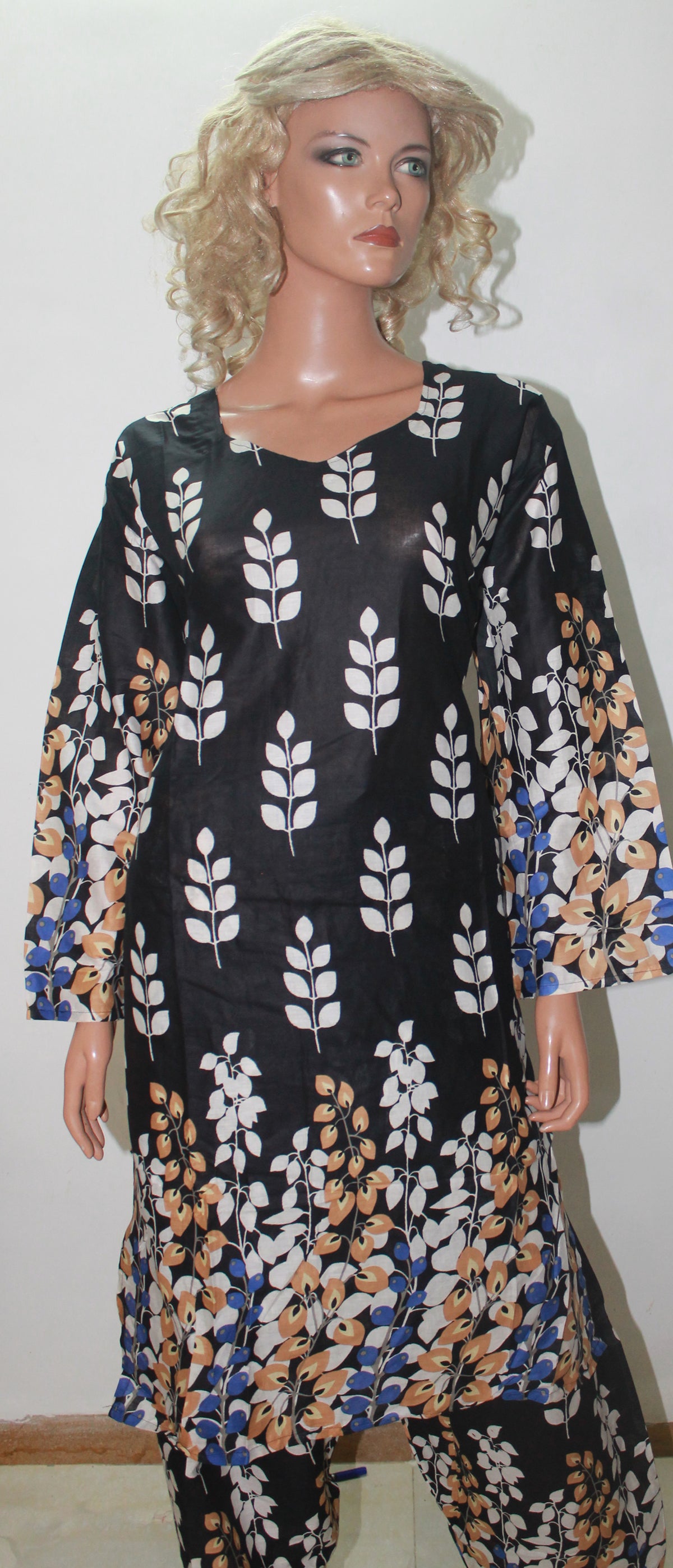 Black Cotton Dress Floral Print Salwar Kameez Plus Sizes 52