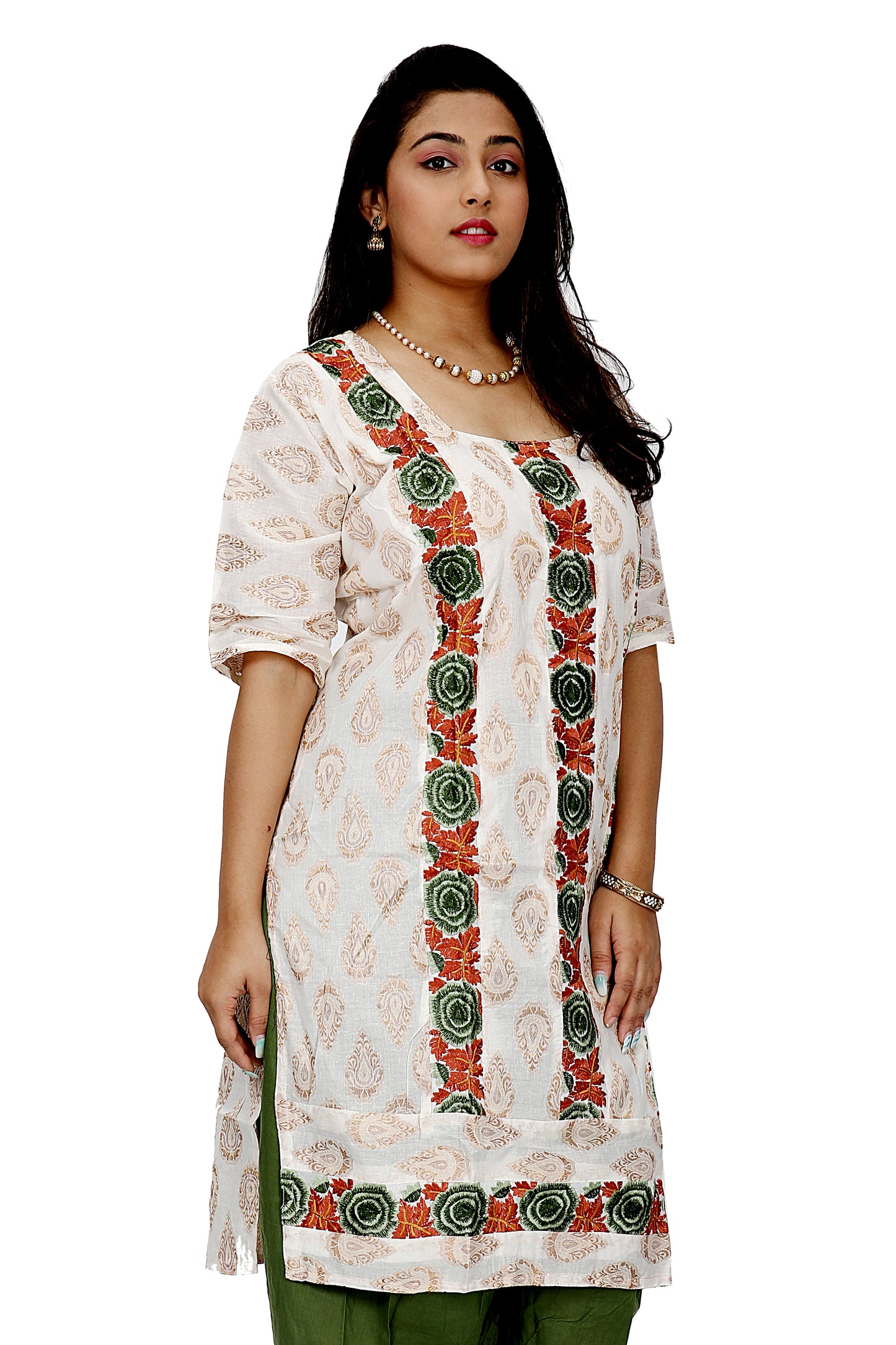 Cream embroidered  Cotton Salwar kameez Dress  Size 46